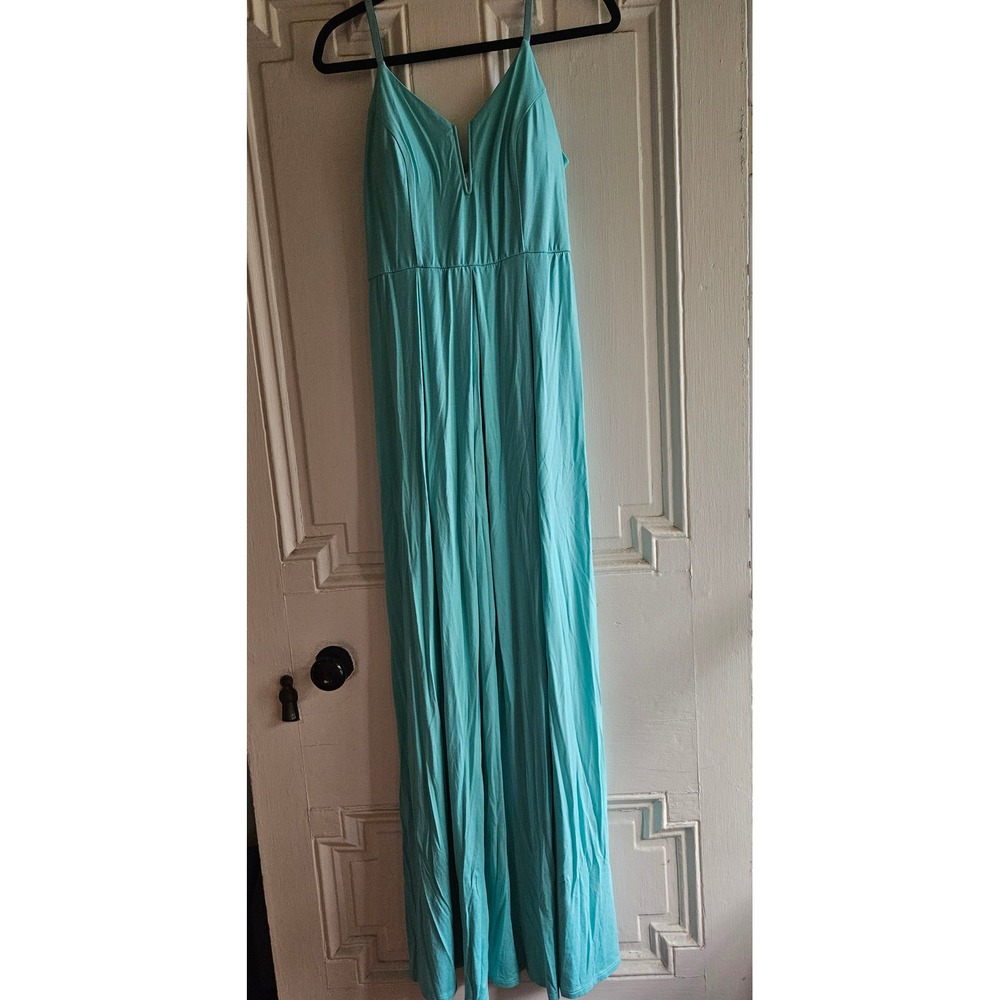 Emerald USA Aqua Turquoise V-Neck Maxi Dress Empire Waist Plus Size 1XL Womens